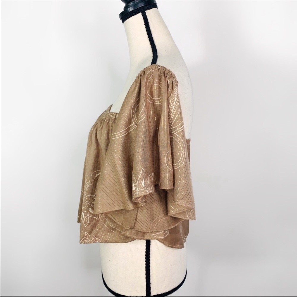 Cleobella Tan Gold Off Shoulder Ruffle Crop Top - Picture 6 of 8